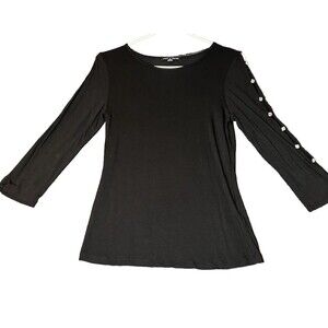 Cable & Gauge Long Sleeve Studded Shirt Womens Size Small Petite Black Office